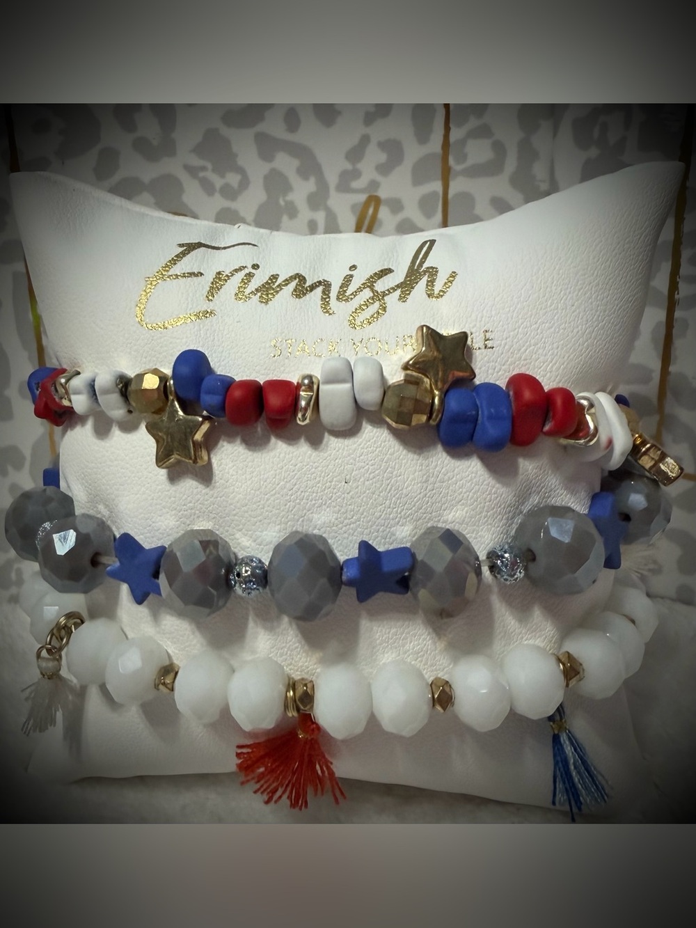 New ERIMISH Bracelets 3 pc Stack - Red & White Extended